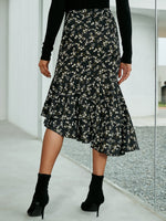 Ditsy Floral Asymmetrical Ruffle Hem Skirt