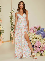 Floral Print Tie Side Slit Thigh Wrap Dress