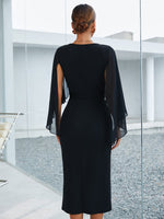 Slit Cloak Sleeve Belted Dress