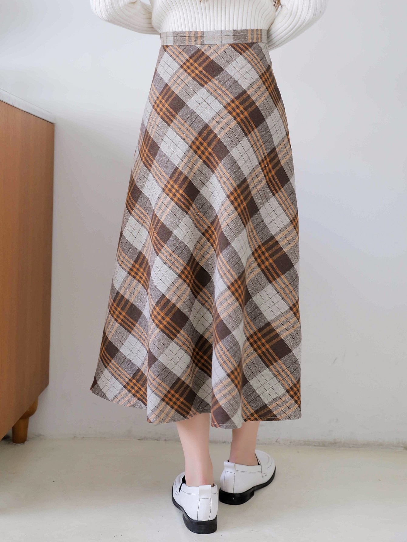 High Waist Plaid Print Skirt