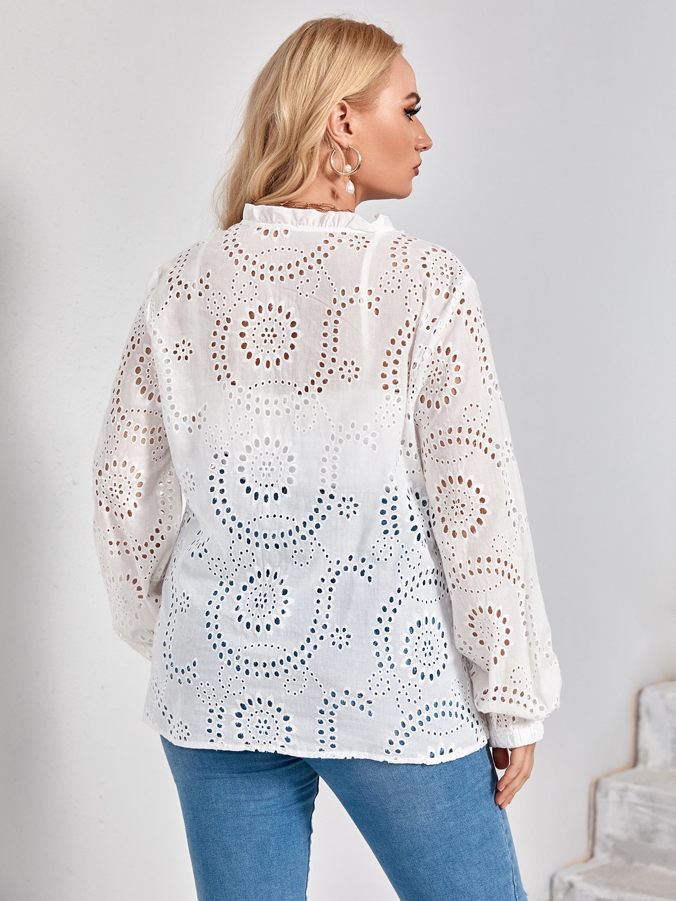 Plus Eyelet Embroidery Blouse