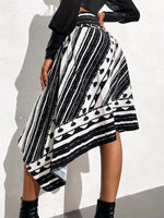 Stripe And Geo Print Asymmetrical Hem Skirt