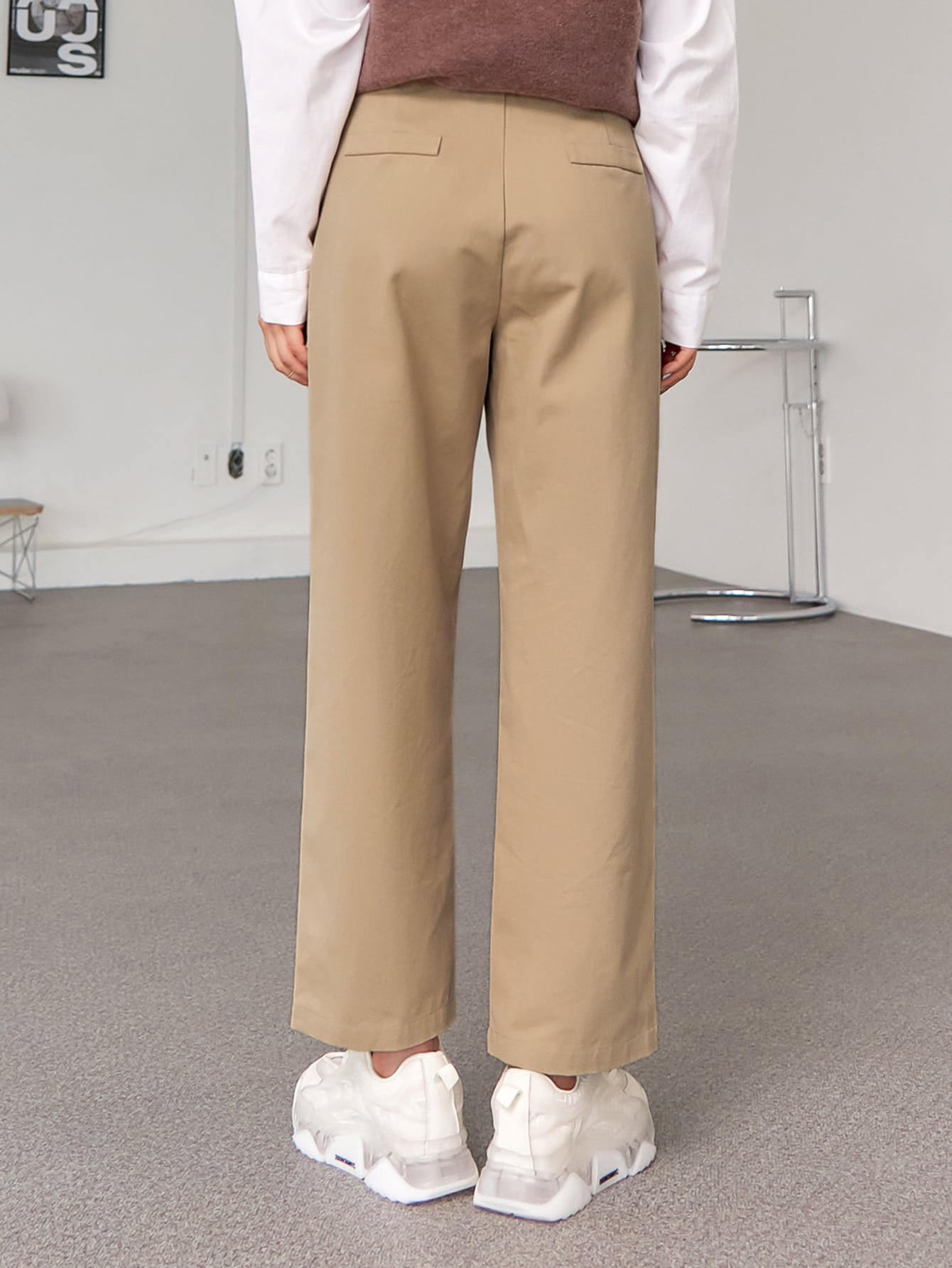 High Waist Plicated Detail Straight Leg Pants