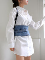 Drop Shoulder Shirt Dress With Belted Corset