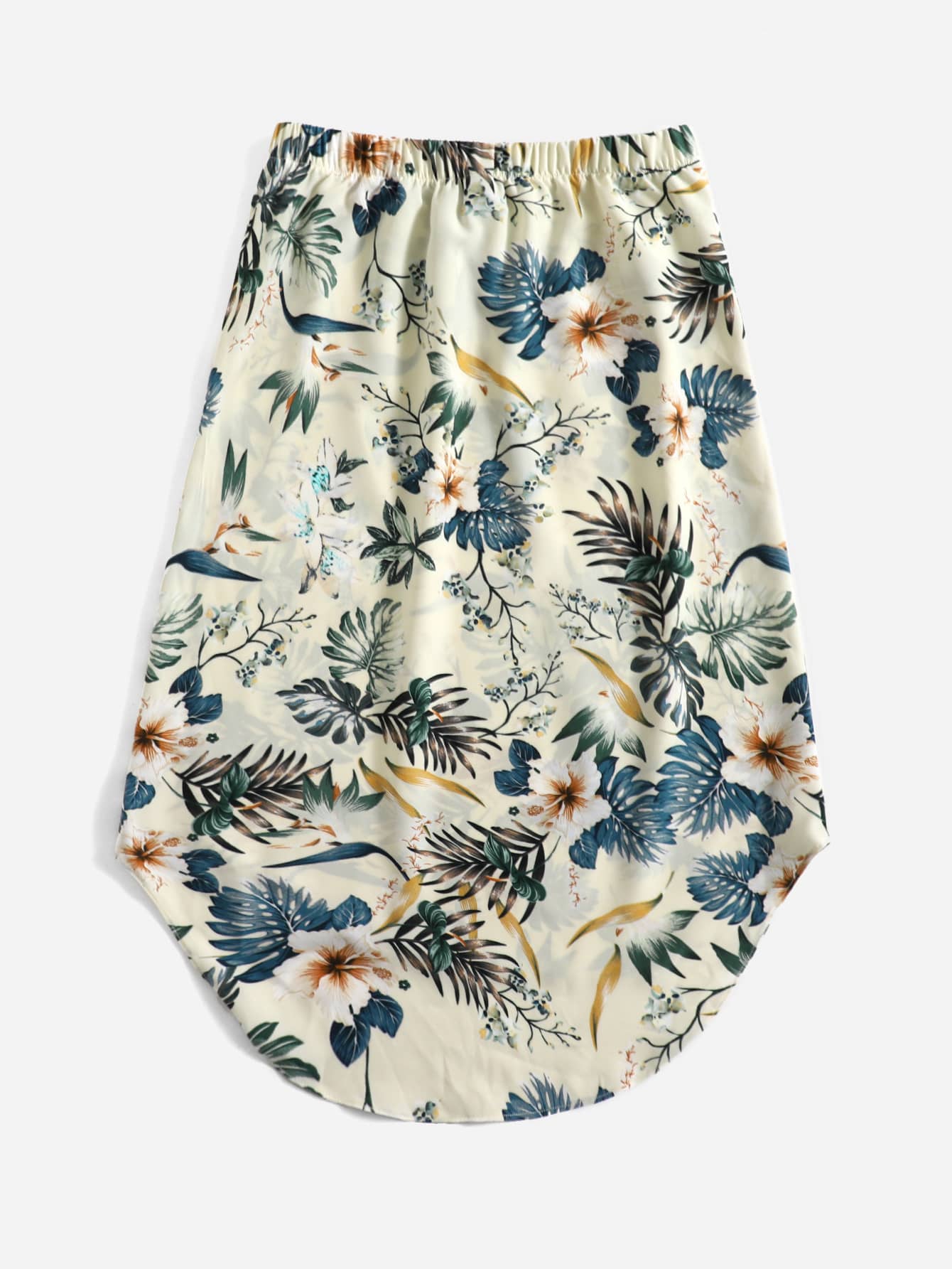 Tropical Print Knotted Front Curved Hem Skirt