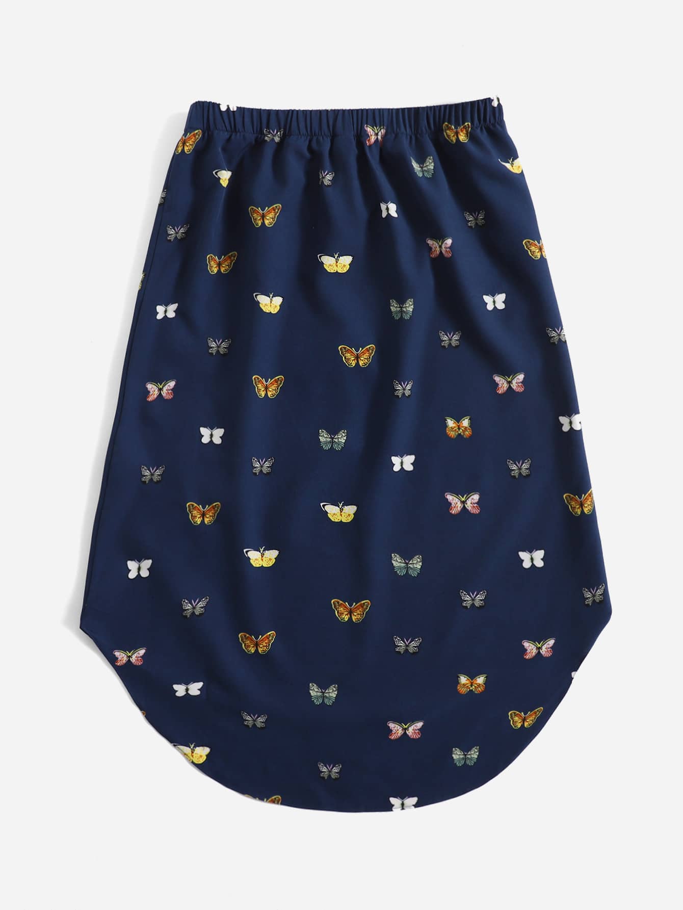 Butterfly Print Knot Front High Low Hem Skirt