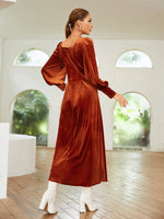 Velvet Square Neck Bishop Sleeve Dress
