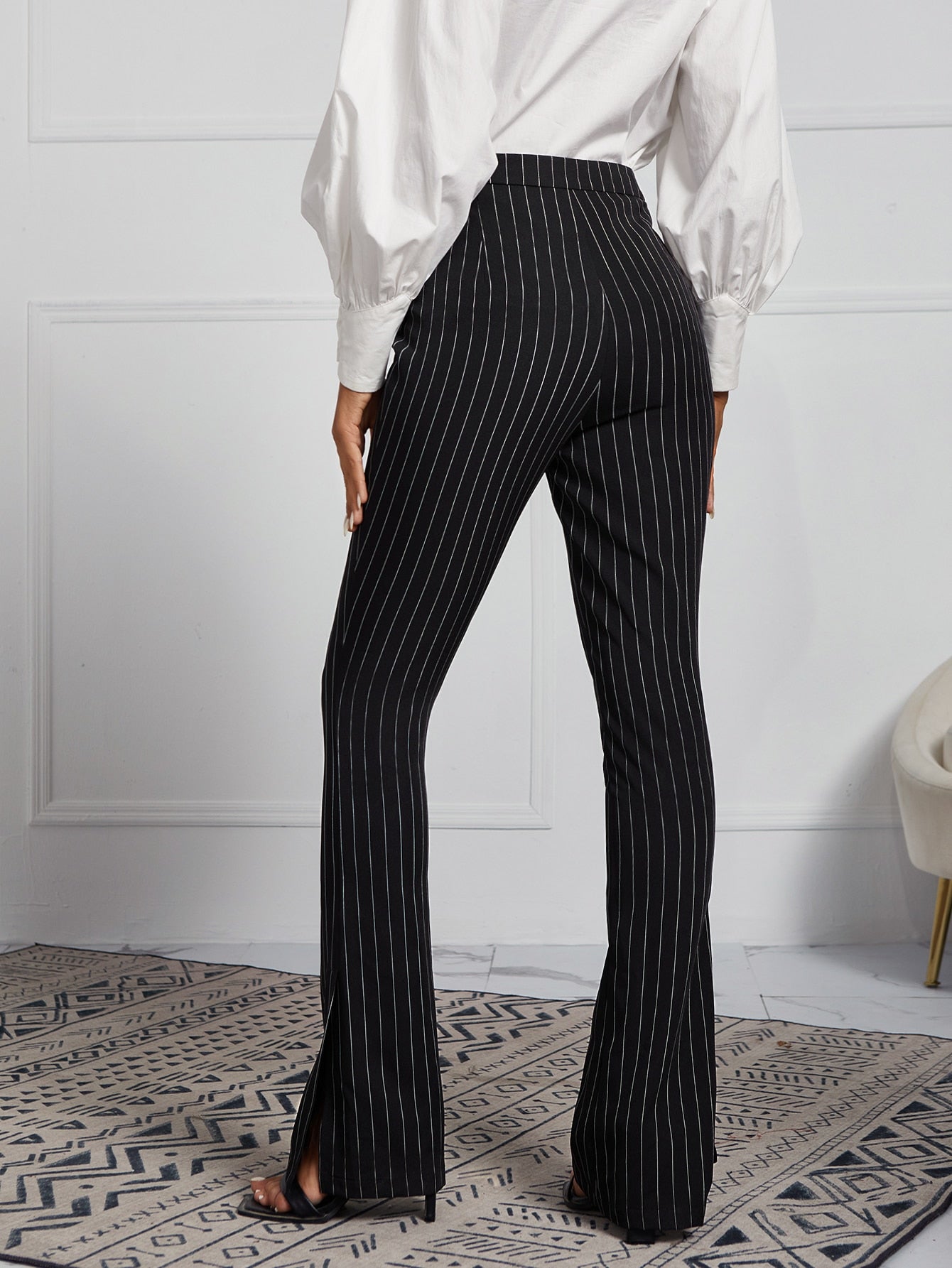Striped Print Flare Leg Pants