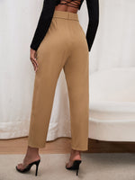 Solid Belted Crop Tailored Pants
