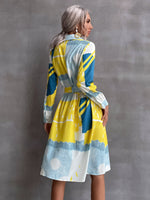 Graphic Print Button Up Belted Shirt Dress