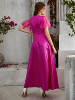 Contrast Mesh Flutter Sleeve Overlap Collar Dress