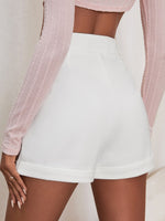 Solid Roll Hem Plicated Shorts