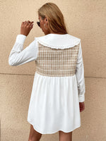 Plaid Panel Peter Pan Collar Smock Dress