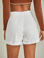 Plicated Roll Hem High Waist Shorts