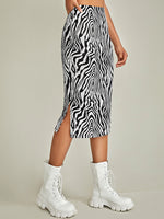 High Waist Zebra Stripe Split Hem Skirt