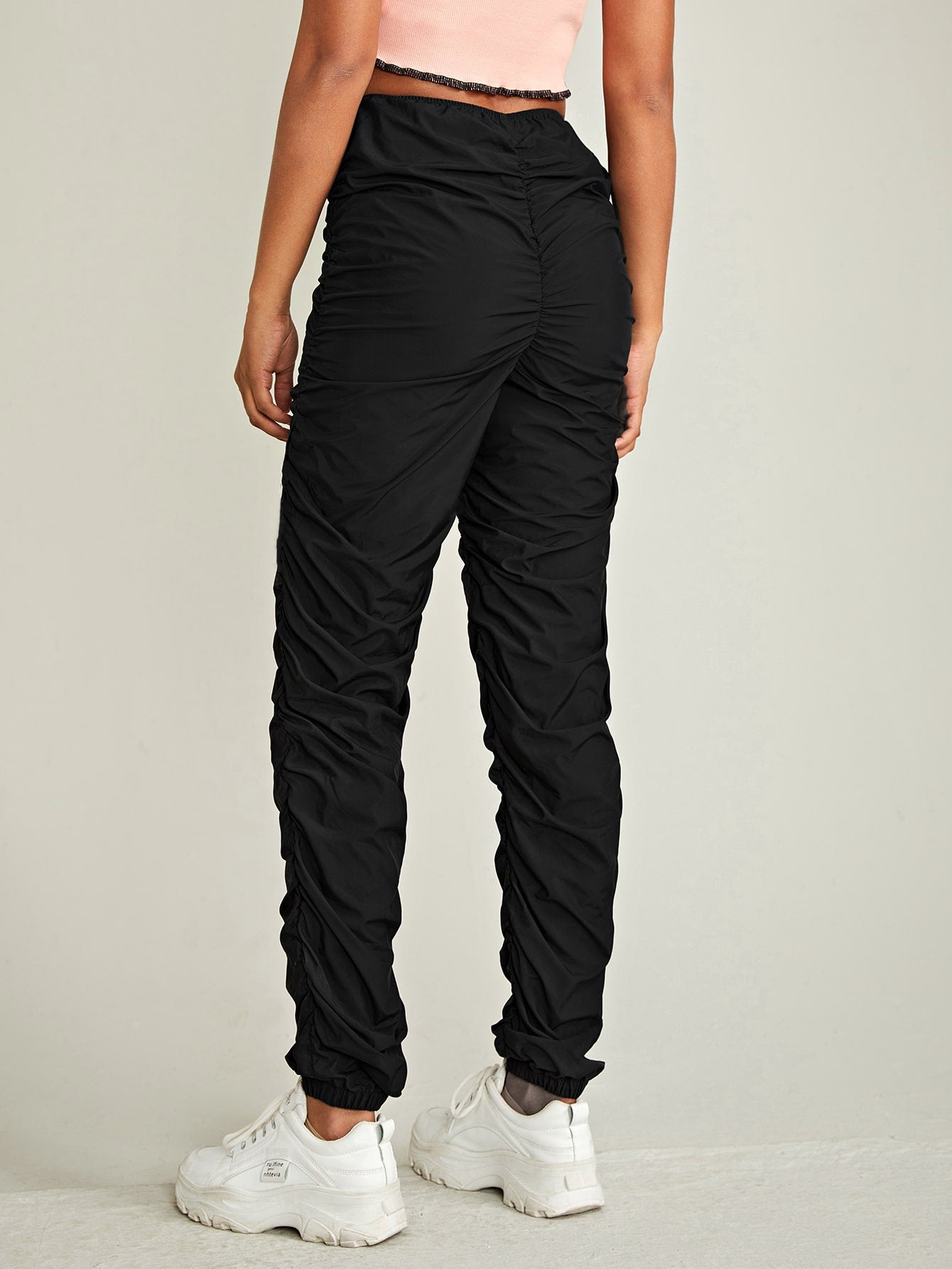 Solid Knotted Front Ruched Pants