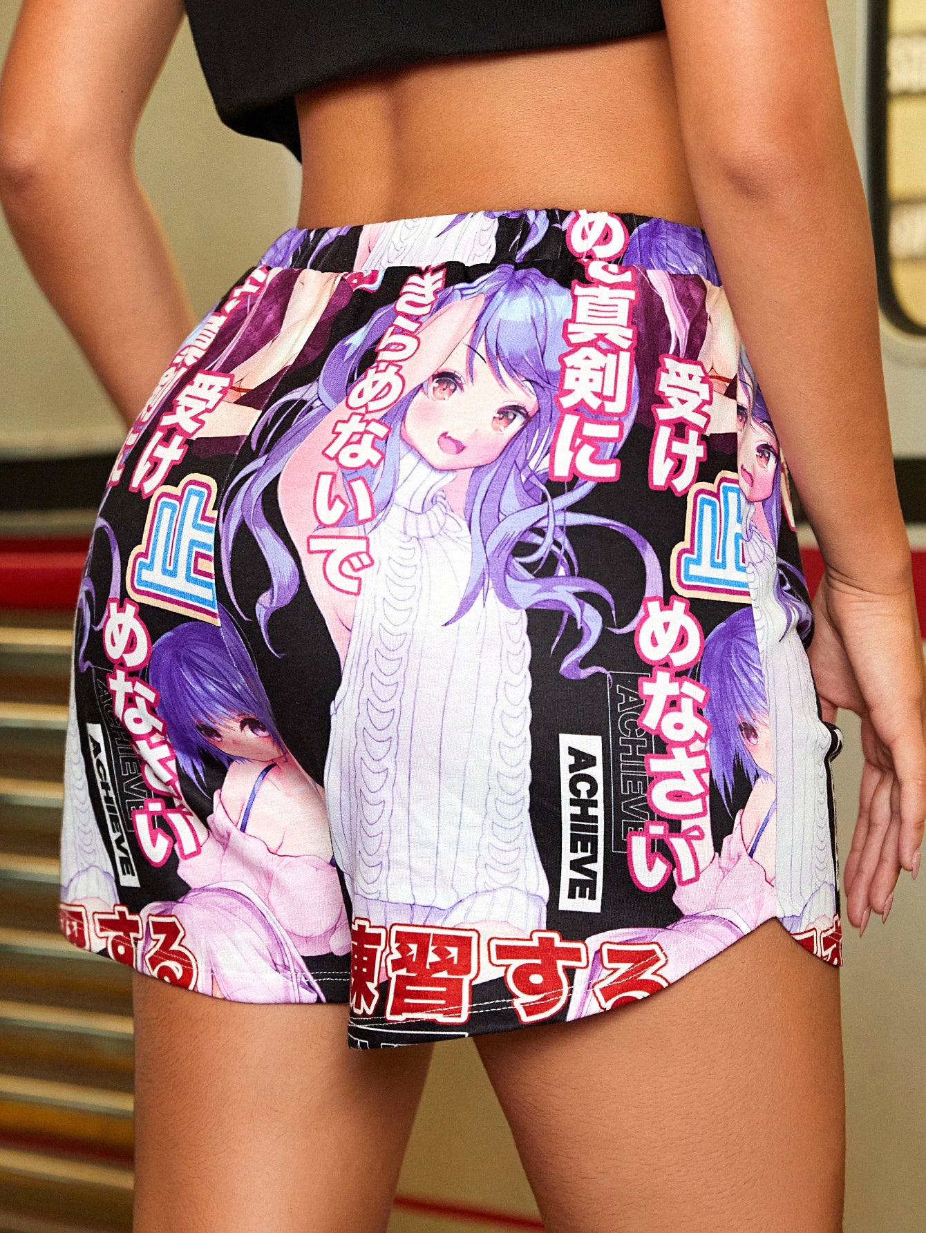 Tie Waist Cartoon Graphic Shorts