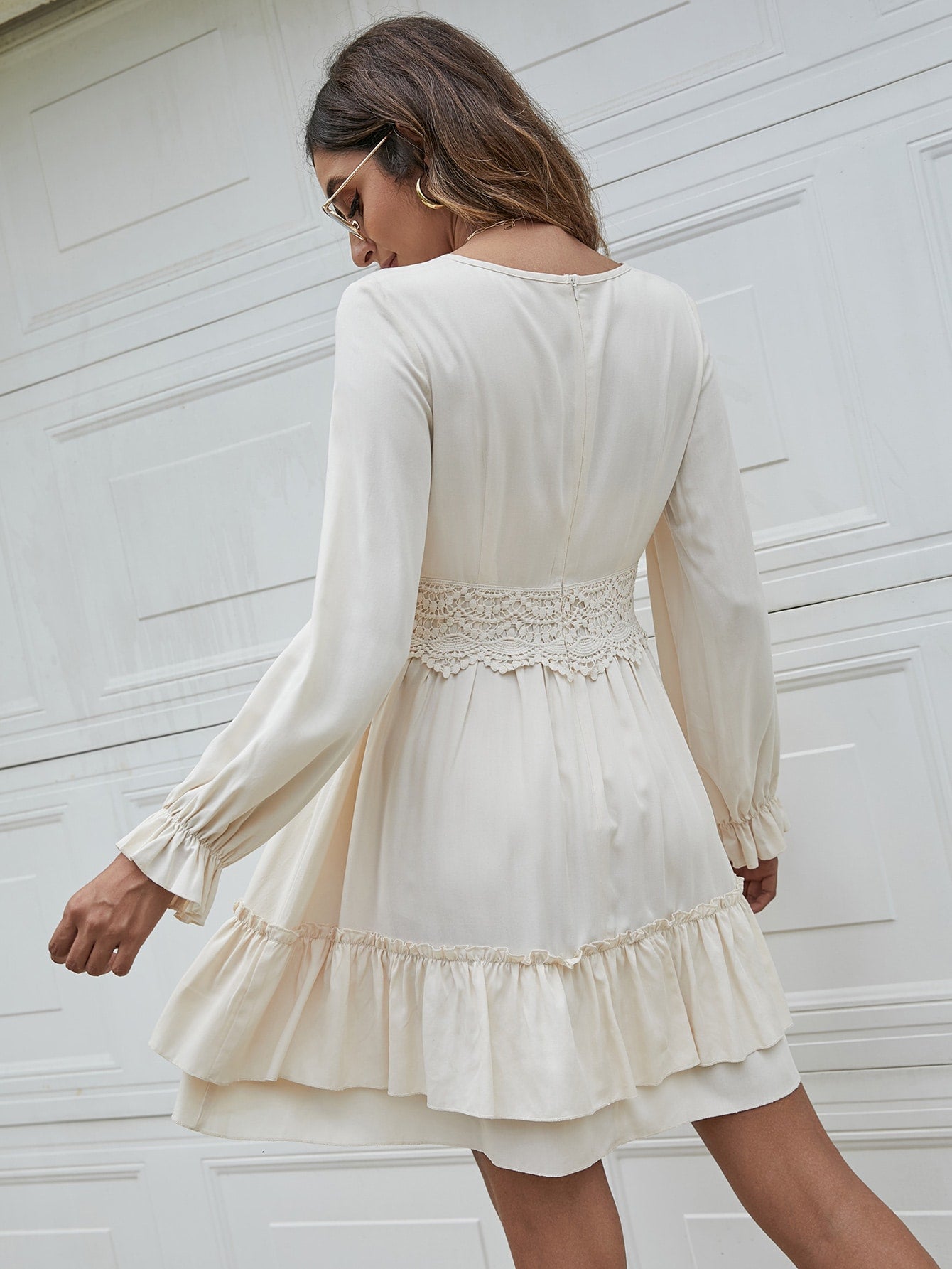 Contrast Lace Wrap A-line Dress