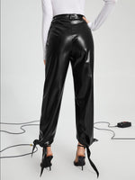 Knotted Hem High Waist PU Leather Pants