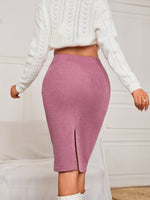 Solid Split Hem High Waist Skirt