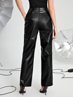 High Waist PU Leather Straight Leg Pants