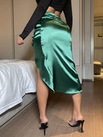 Split Thigh Ruched Satin Skirt