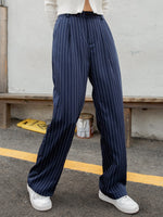 High Waist Pinstripe Plicated Detail Pants