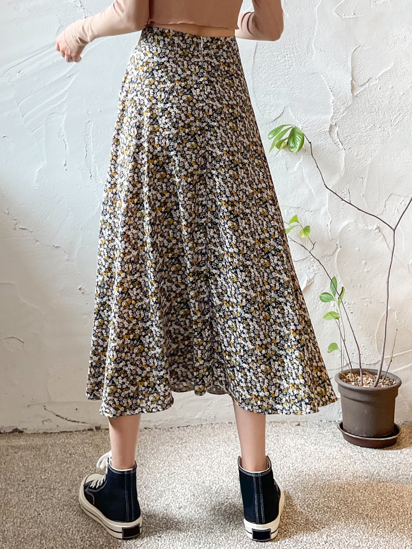 High Waist Ditsy Floral Print Skirt