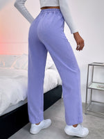 Solid Elastic Waist Cord Pants