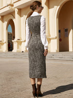 Flap Detail Double Breasted Tweed Dress Without Blouse