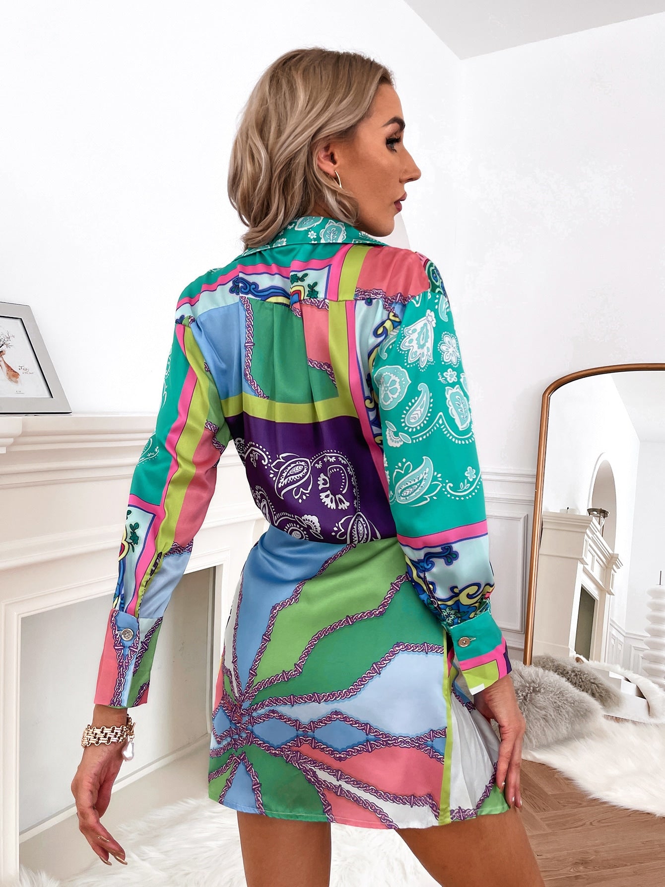 Paisley Print Tie Side Wrap Dress