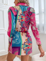 Paisley & Floral Print Wrap Knot Side Shirt Dress