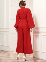Tie Neck Bishop Sleeve Jumpsuit