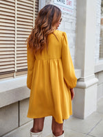 Tie Neck Solid Smock Dress