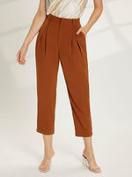 High Waist Fold Pleat Cropped Pants