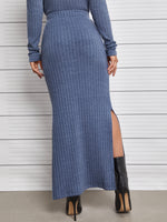 Solid Split Hem Ribbed Knit Skirt