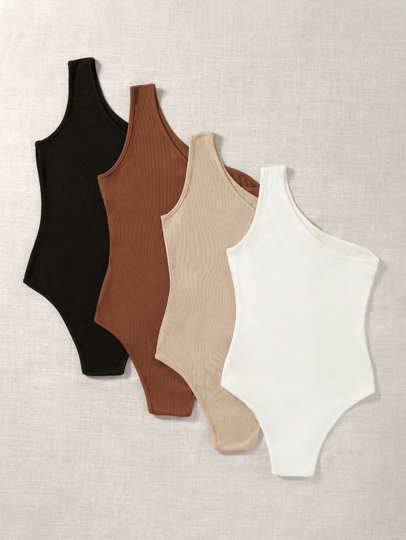 4pcs Ribbed Knit One Shoulder Bodysuit