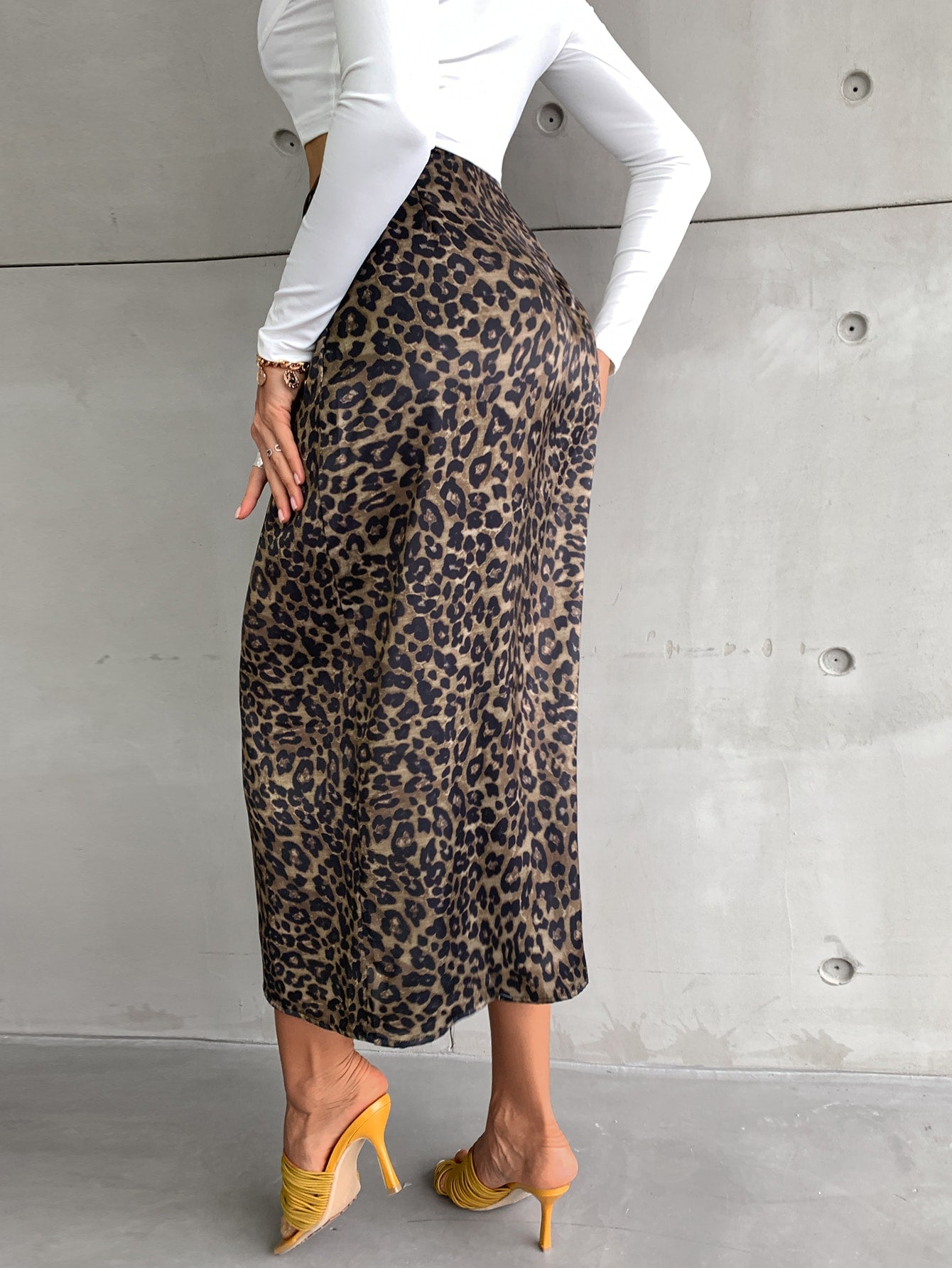 High Waist Leopard Wrap Knot Side Skirt