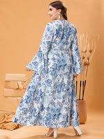 Plus Floral Print Flounce Sleeve Long Blouse