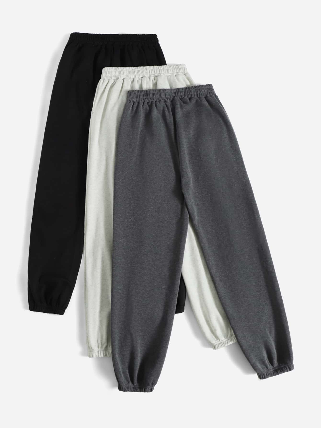 3pcs Letter Embroidery Sweatpants