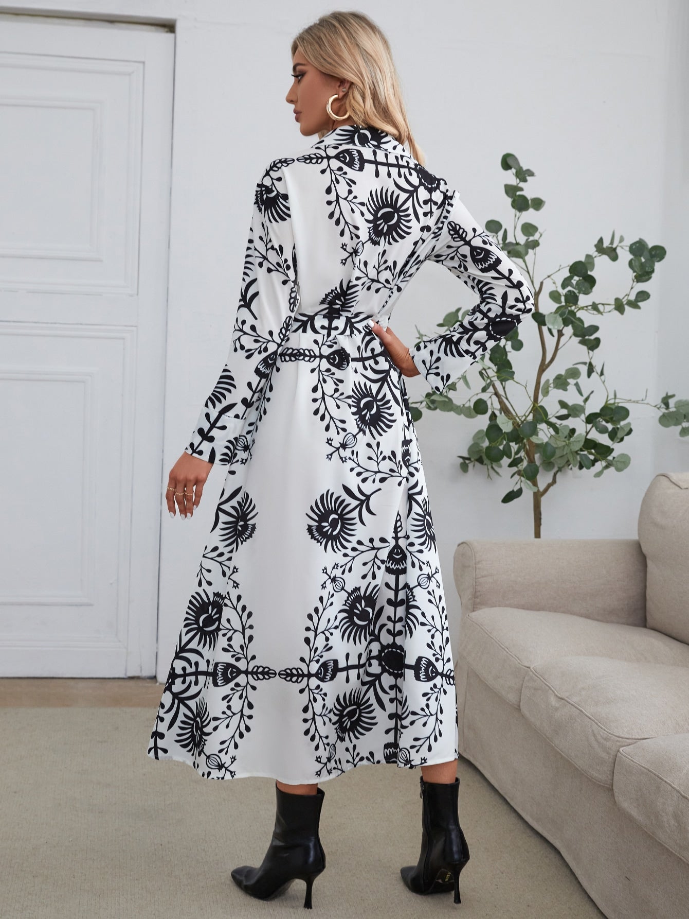 Floral Print Belted Button Through Shirt Dress