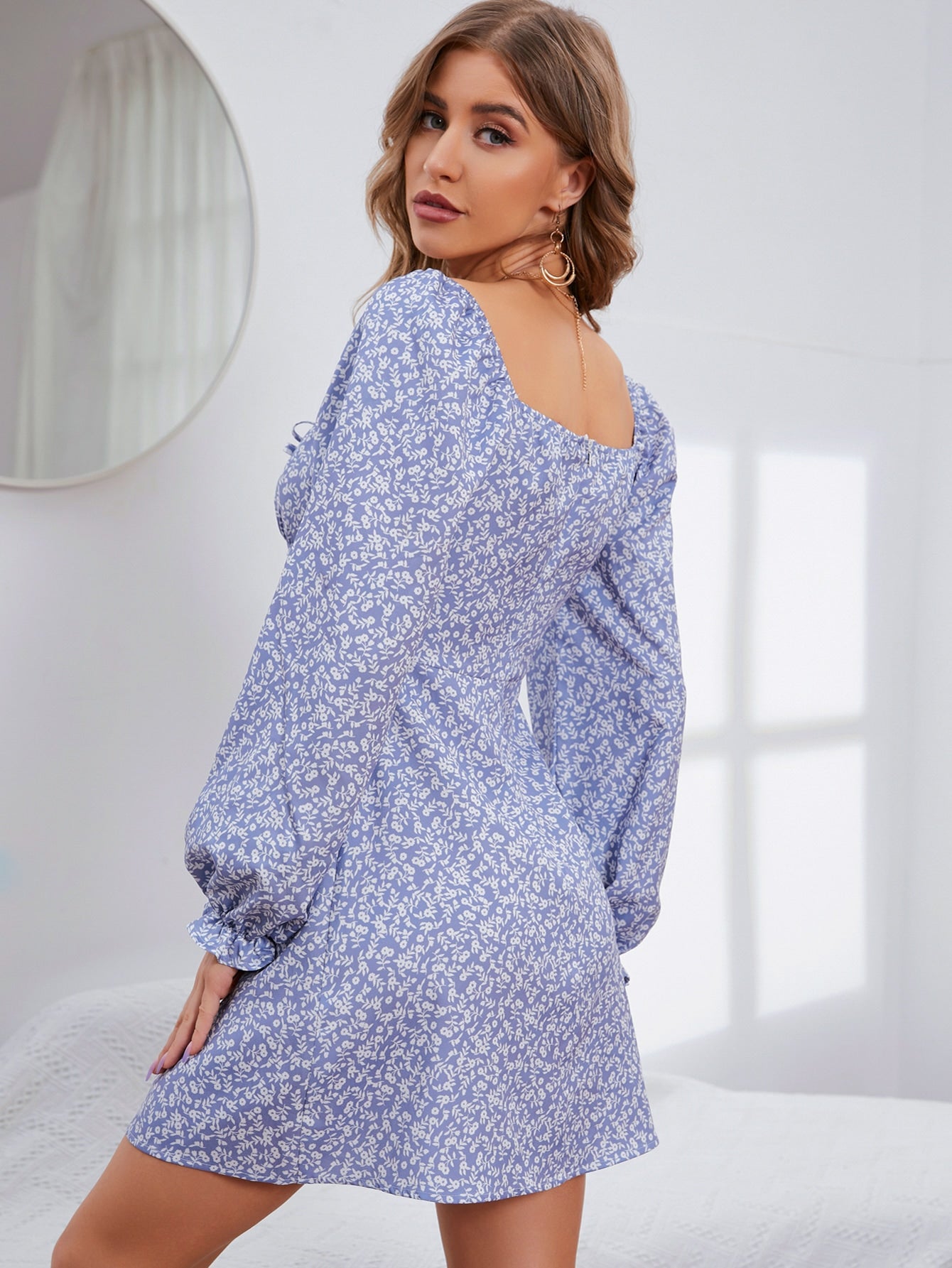 Ditsy Floral Tie Neck Dress