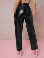 High Waist Croc Embossed PU Leather Pants