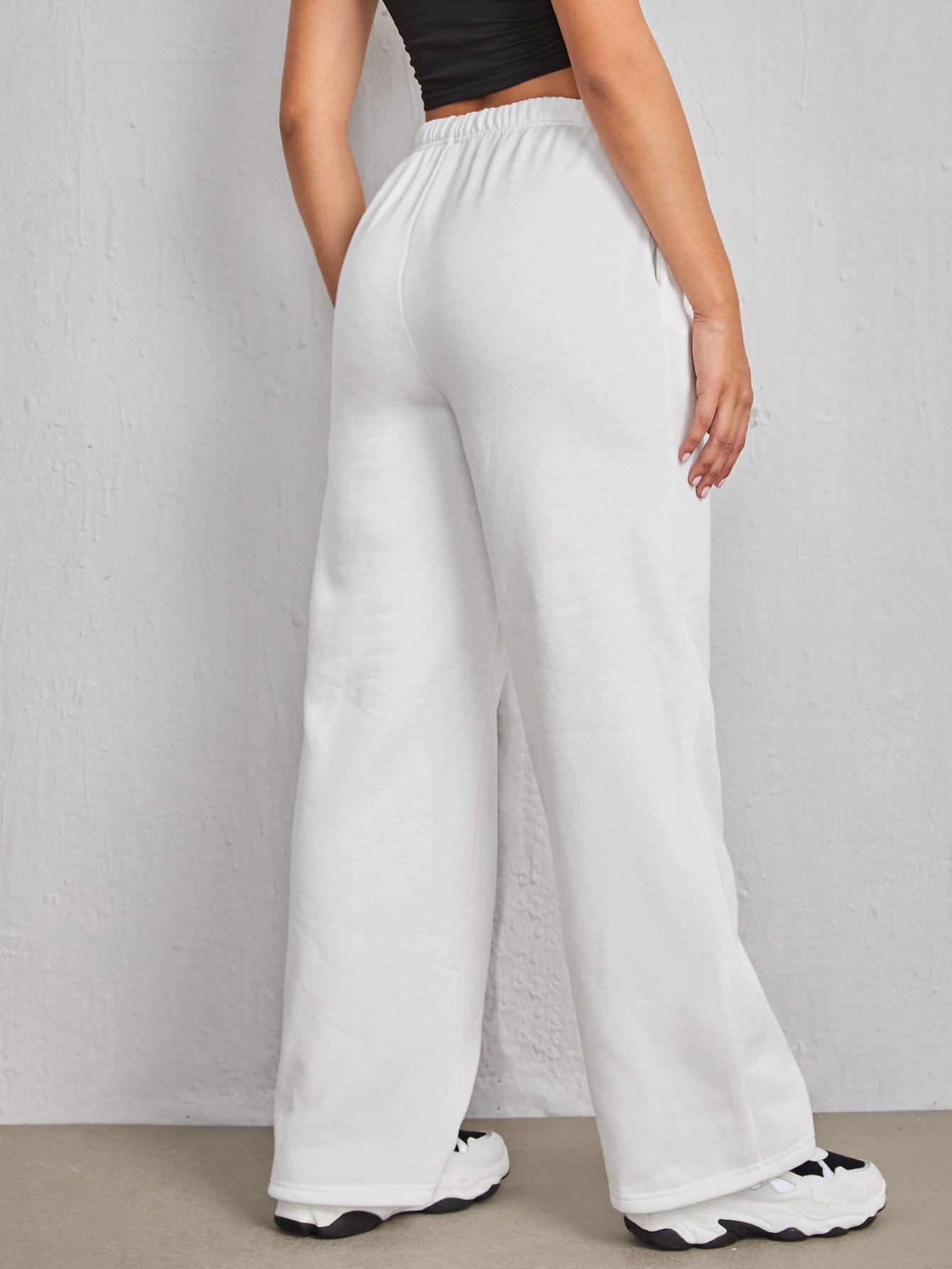 High Waist Solid Slant Pocket Sweatpants