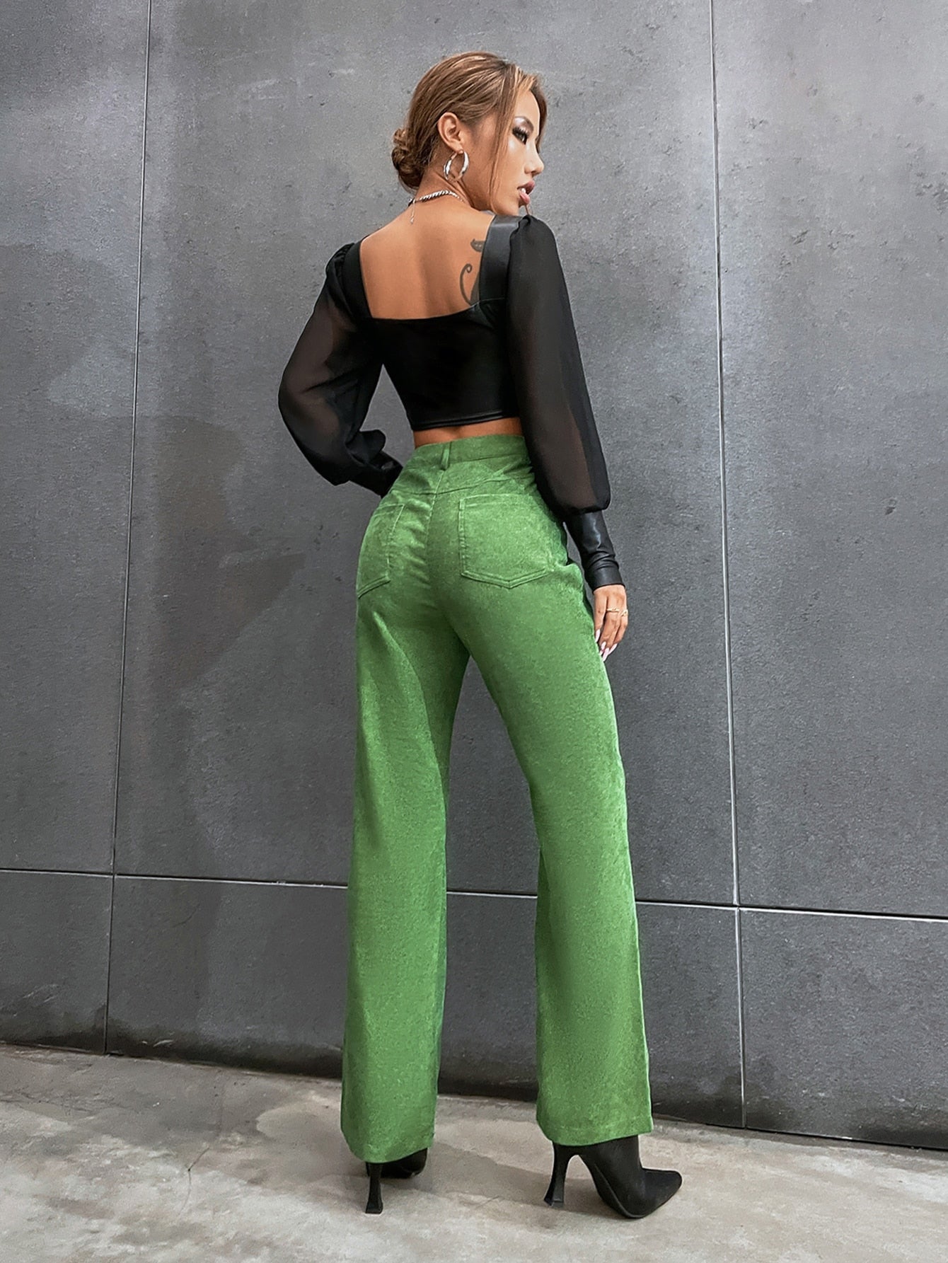 High Waist Single Breasted Corduroy Pants