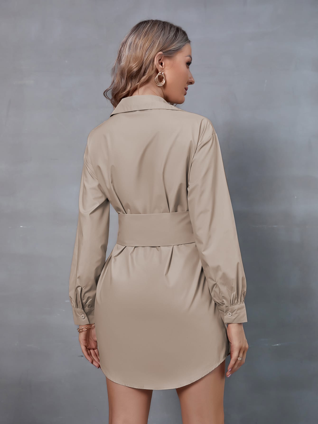 Bishop Sleeve Belted Shirt Dress