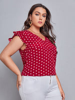 Plus Polka Dot Tie Back Ruffle Armhole Blouse