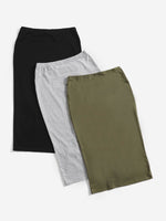 3pcs Solid Split Thigh Pencil Skirt