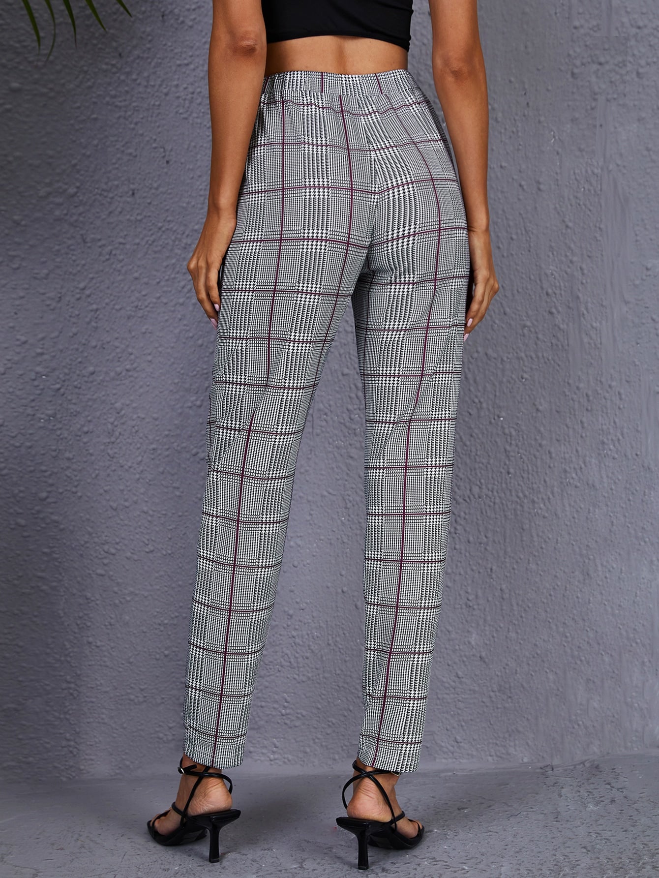 High Waist Plaid Tie Front Pants