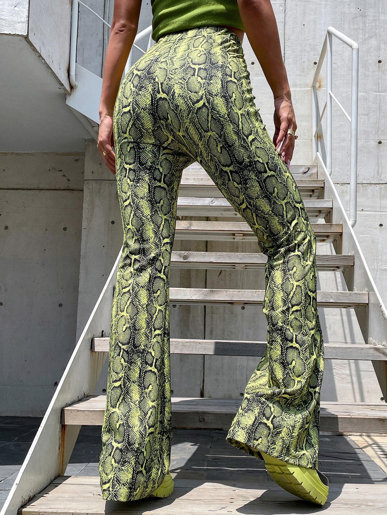 High Waist Snakeskin Print Flare Leg Pants